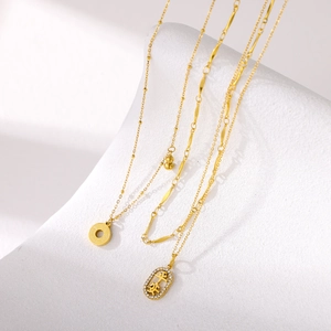 Elegant Chinese gold necklace with Pingan character pendant and crystal accents