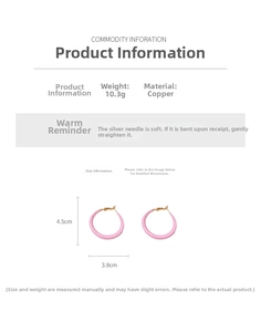 Pink hoop earrings detail showing 4.5cm diameter size and 10.3g weight parameters