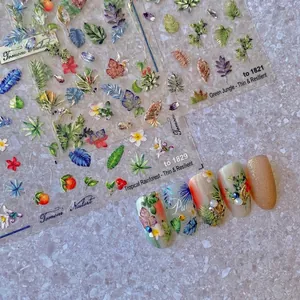 Pegatinas Para Uñas Hojas Tropicales Pájaro Patrones Florales Autoadhesivas Ultrafinas Decoración Manicura DIY Estilo Estético