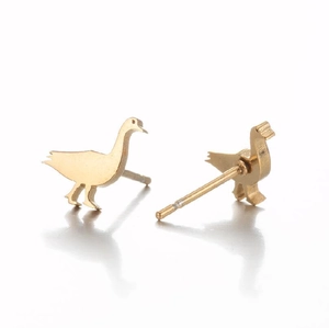 Elegant gold swan stud earrings in polished stainless steel for women, minimalist animal style