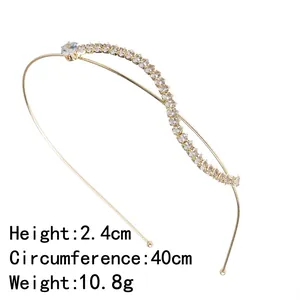 Serre-tête ondulé doré avec strass brillants, 40cm de périmètre, accessoire cheveux léger 10,8g