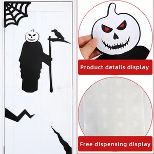 Halloween felt door stickers set featuring grim reaper, pumpkin and spider web designs