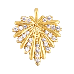 Detail of a gold heart pendant featuring a sparkling crystal pave setting for jewelry making