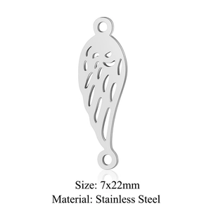 Macro detail of 7x22mm stainless steel hollow wing pendant connector for DIY jewelry