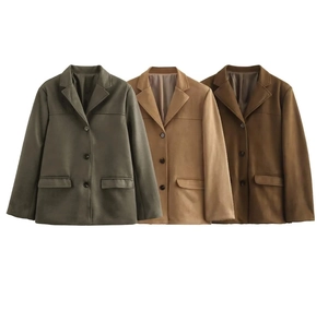 Flat lay of vintage suede jackets in olive green, khaki, and caramel brown colors