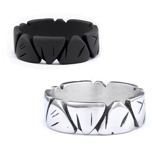 Stainless Steel Ring Distressed Scratched Industrial Punk Rock Band Geometric Sawtooth Textured Jewelry For Men Women