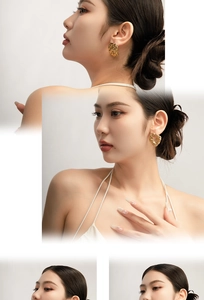 Detail shot of vintage 18K gold plated earrings with irregular hammered texture surface