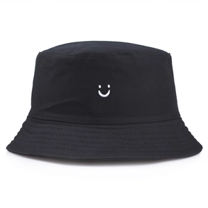 Cotton Smiley Face Embroidery Bucket Hat Sun Protection Casual Fisherman Cap For Women Men