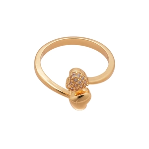 18k gold plated open ring with double heart design and sparkling zircon stones for women