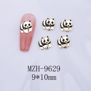 Detail of 9x10mm panda alloy nail art charms with golden finish and enamel inlay