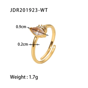 18K gold plated stainless steel open ring with marquise champagne zircon stone