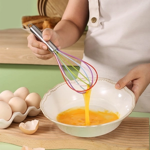 Manual stainless steel silicone whisk with colorful wires for mixing eggs and cream