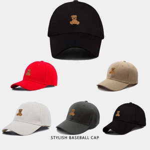 Berretto Da Baseball In Cotone Twill Ricamo Orso Tinta Unita Visiera Curva Cappello Regolabile Casual Per Sole
