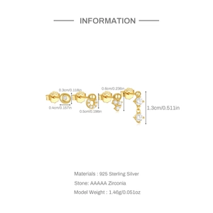 Detailed S925 silver heart zircon earring set specifications with dimensions and weight