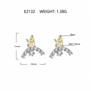 Detail view of teardrop zircon earrings with 11mm height dimensions and material specs