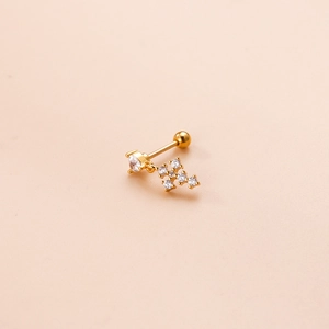 Golden stainless steel cartilage stud earring with sparkling cross zircon and screw back