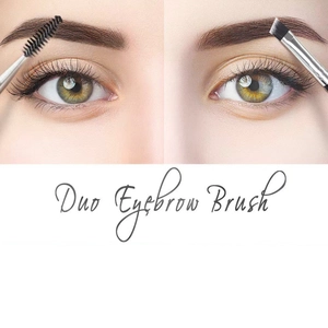 Dual-ended eyebrow brush with spoolie and angled brush tips for professional brow styling