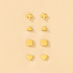Minimalist Geometric Stud Earrings Stainless Steel Heart Round Cross Triangle Square For Unisex Punk Fashion Jewelry