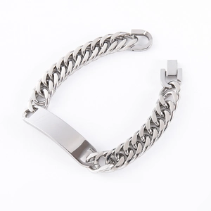 Polished stainless steel ID bracelet with thick curb chain for men and women