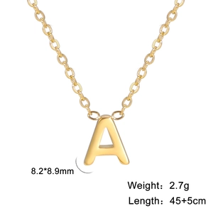 18k gold plated stainless steel initial A necklace with 45+5cm adjustable chain
