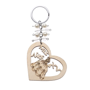 Wooden heart keychain with pearl chain and 15th birthday princess engraving