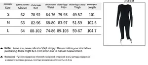 Size chart for lace long-sleeve jumpsuit showing S, M, L measurements in centimeters