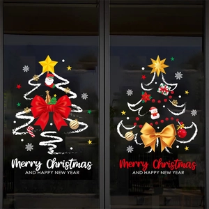 Stickers Fenêtre Noël Électrostatique PVC Réutilisable Sans Colle Double Face Décoration Verre Sapin Père Noël