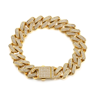 Vergoldetes Gliederkettenarmband aus Edelstahl mit funkelnden Strasssteinen im Hip-Hop-Stil