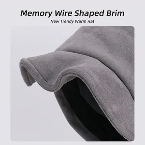 Japanese retro grey suede beret featuring a flexible wire-rimmed brim for custom styling