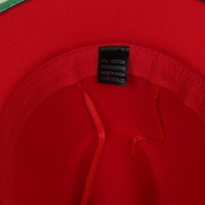 Two-tone wool felt fedora with 65% cotton and 35% polyester material care label