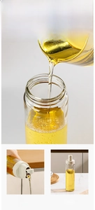Detail showing the wide opening of a borosilicate glass oil bottle for easy cleaning