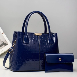 Blue crocodile pattern faux leather handbag set with matching envelope clutch bag