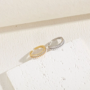 Adjustable pair of 14K gold and silver plated rings with rows of pearls and zircon stones