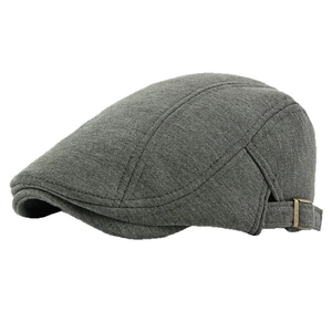 Classic dark grey knitted ivy cap with adjustable metal buckle on a white background