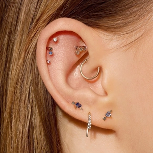 Stainless steel heart arrow stud earrings and cubic zirconia cartilage piercing set