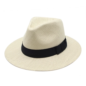 Straw Fedora Hat Paper Panama Style Sun Protection Beach Outdoor Wide Brim With Black Ribbon For Women Men