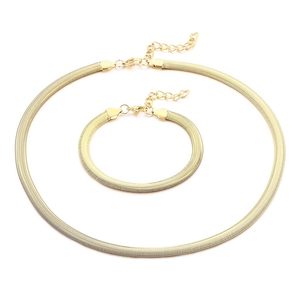 18K gold-plated flat snake chain set including a minimalist necklace and bracelet set