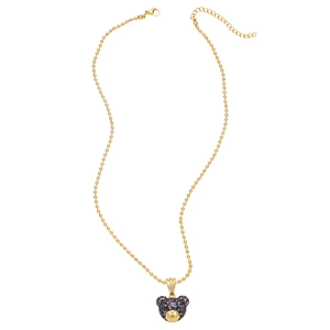 Collier à billes dorées avec un joli pendentif ours serti de cristaux de zircon colorés