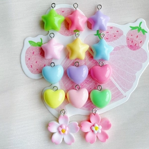 Colorful resin heart star flower pendants with silver metal rings for DIY jewelry