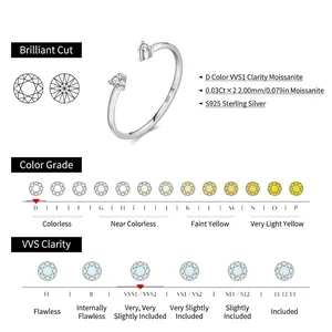 925 sterling silver open ring with double 0.03Ct D color VVS1 moissanite stones