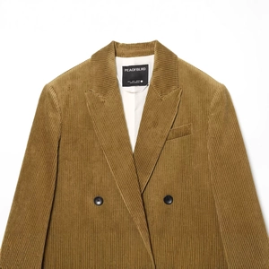 Women's casual loose corduroy blazer in dark coffee brown with classic notched lapels
