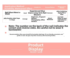Comparison chart of nail glue vs jelly adhesive tabs for press-on nails application