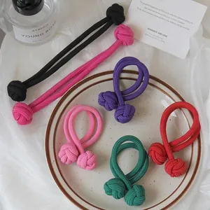 Elastic hair ties set with traditional Chinese knot design in six vibrant colors