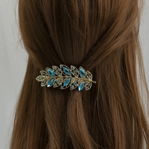 Pince À Cheveux Feuille Strass Scintillante Alliage Zinc Élégante Épingle À Cheveux Style Coréen Coiffe Mode Pour Femmes