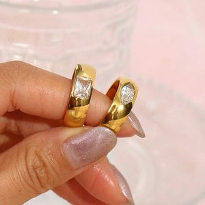 18K gold plated stainless steel rings with marquise and emerald cut cubic zirconia