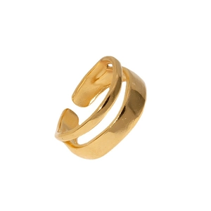 Minimalist double layer gold plated stainless steel open ring with adjustable band