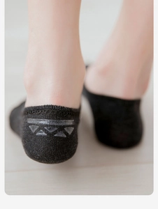 Close-up of black low-cut cotton socks featuring silicone non-slip heel grip design