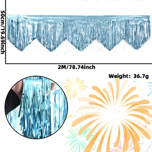 Detailed view of blue metallic fringe tinsel curtain measuring 2 meters long by 50 cm high