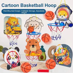 Adjustable cartoon indoor basketball hoop set for kids with wall-mount animal backboards
