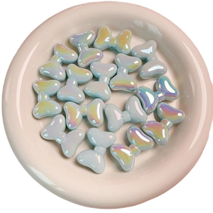 Iridescent light blue bow-shaped acrylic beads for DIY jewelry and phone charms